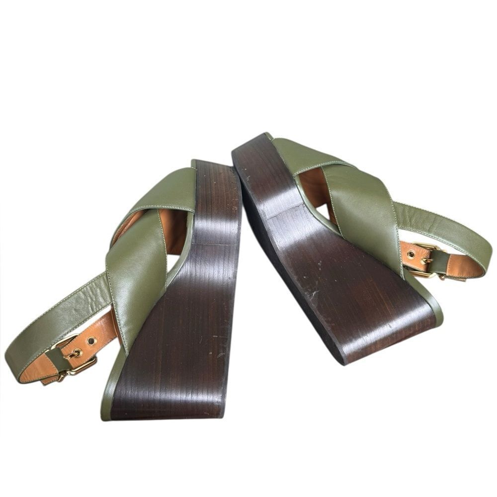 Marni Green Leather Crisscross Wedges Platform With Buckle Sandal Size 39 - Picture 11 of 16